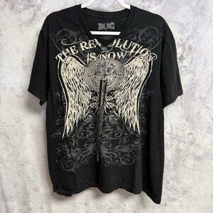 Y2k Grunge Ink Inc Womens T Shirt Black Size XL Wings Streetwear